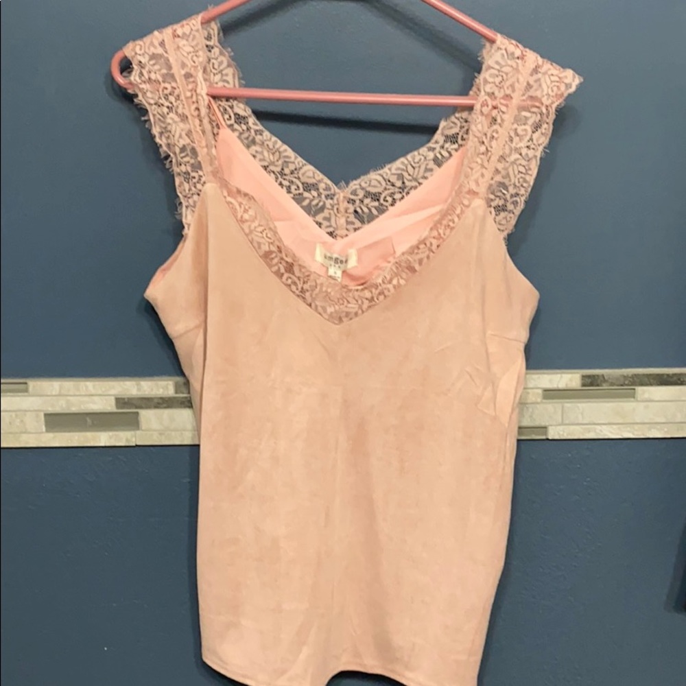 Suede light pink lace top